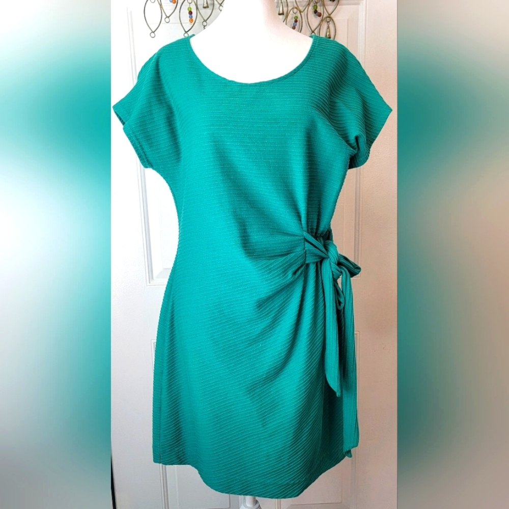 Anthropologie Saturday Sunday Isabel Side Tie Mini Dress Women's L Rib Knit Teal